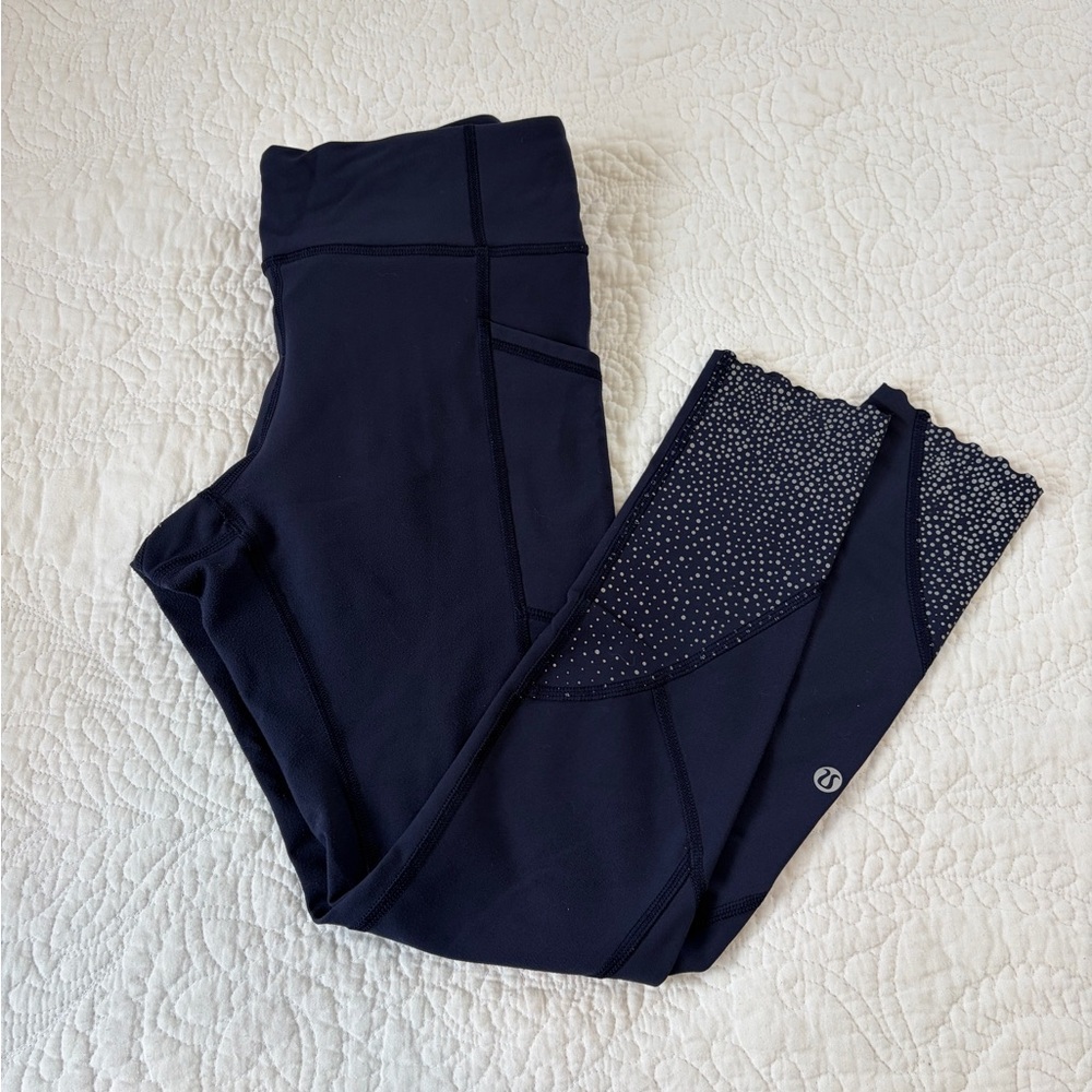 Lululemon Athletica Navy Leggings With Polka Dot Detail